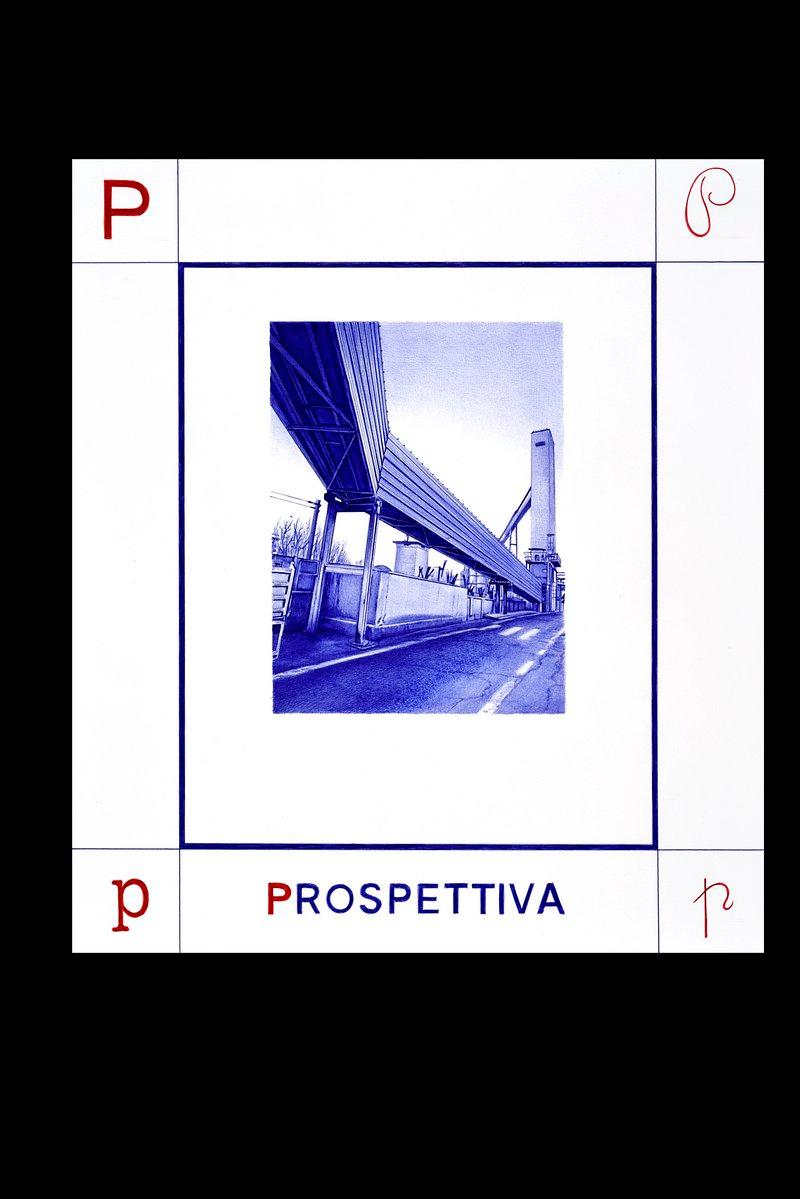P - PROSPETTIVA - Giuseppe Stampone - Penna Bic su carta (dim. 45x50 cm)
